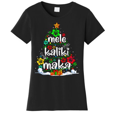 Mele Kalikimaka Tropical Christmas Hawaiian Santa Xmas Tree Women's T-Shirt