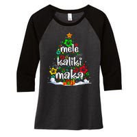 Mele Kalikimaka Tropical Christmas Hawaiian Santa Xmas Tree Women's Tri-Blend 3/4-Sleeve Raglan Shirt