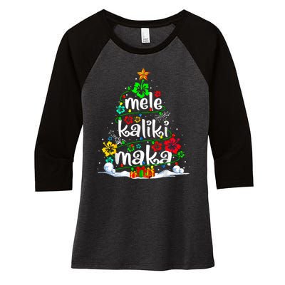 Mele Kalikimaka Tropical Christmas Hawaiian Santa Xmas Tree Women's Tri-Blend 3/4-Sleeve Raglan Shirt