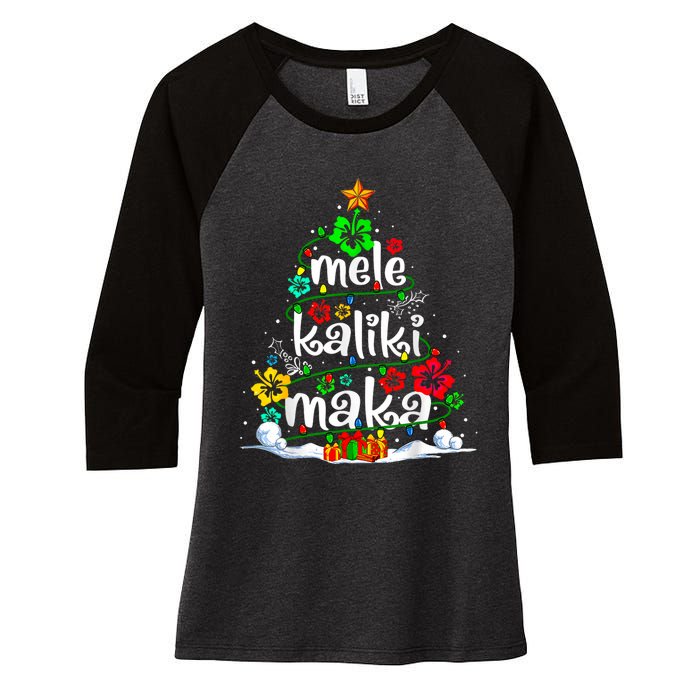 Mele Kalikimaka Tropical Christmas Hawaiian Santa Xmas Tree Women's Tri-Blend 3/4-Sleeve Raglan Shirt