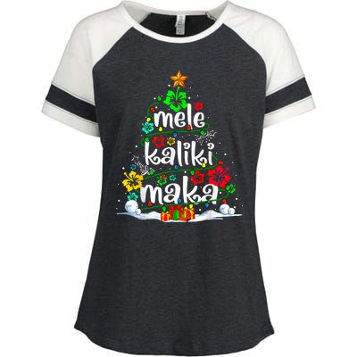 Mele Kalikimaka Tropical Christmas Hawaiian Santa Xmas Tree Enza Ladies Jersey Colorblock Tee