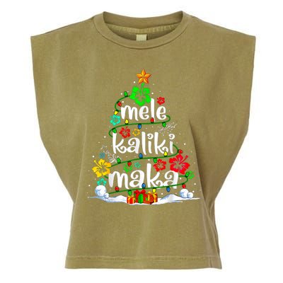 Mele Kalikimaka Tropical Christmas Hawaiian Santa Xmas Tree Garment-Dyed Women's Muscle Tee