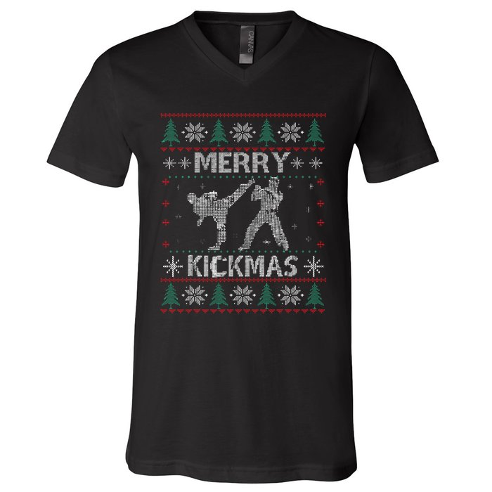 Merry Kickmas Taekwondo Christmas Ugly Sweater Xmas Funny V-Neck T-Shirt