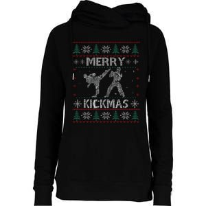 Merry Kickmas Taekwondo Christmas Ugly Sweater Xmas Funny Womens Funnel Neck Pullover Hood