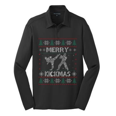 Merry Kickmas Taekwondo Christmas Ugly Sweater Xmas Funny Silk Touch Performance Long Sleeve Polo