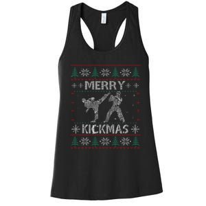 Merry Kickmas Taekwondo Christmas Ugly Sweater Xmas Funny Women's Racerback Tank