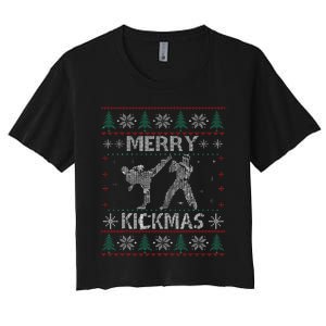 Merry Kickmas Taekwondo Christmas Ugly Sweater Xmas Funny Women's Crop Top Tee