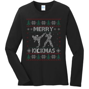 Merry Kickmas Taekwondo Christmas Ugly Sweater Xmas Funny Ladies Long Sleeve Shirt