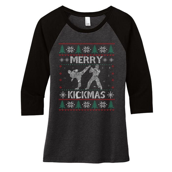 Merry Kickmas Taekwondo Christmas Ugly Sweater Xmas Funny Women's Tri-Blend 3/4-Sleeve Raglan Shirt