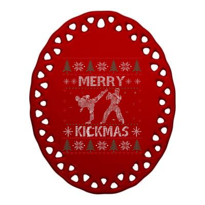 Merry Kickmas Taekwondo Christmas Ugly Sweater Xmas Funny Ceramic Oval Ornament