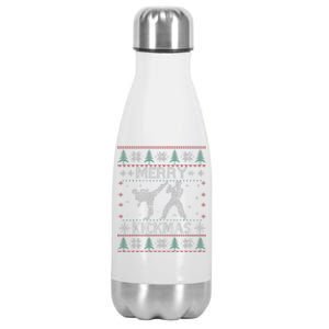 Merry Kickmas Taekwondo Christmas Ugly Sweater Xmas Funny Stainless Steel Insulated Water Bottle