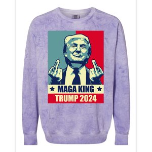 Maga King Trump 2024 Usa Trump Flipping Off American Flag Colorblast Crewneck Sweatshirt