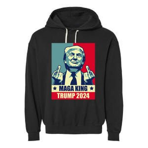 Maga King Trump 2024 Usa Trump Flipping Off American Flag Garment-Dyed Fleece Hoodie