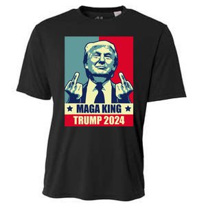 Maga King Trump 2024 Usa Trump Flipping Off American Flag Cooling Performance Crew T-Shirt