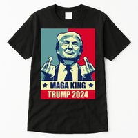 Maga King Trump 2024 Usa Trump Flipping Off American Flag Tall T-Shirt