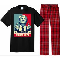 Maga King Trump 2024 Usa Trump Flipping Off American Flag Pajama Set