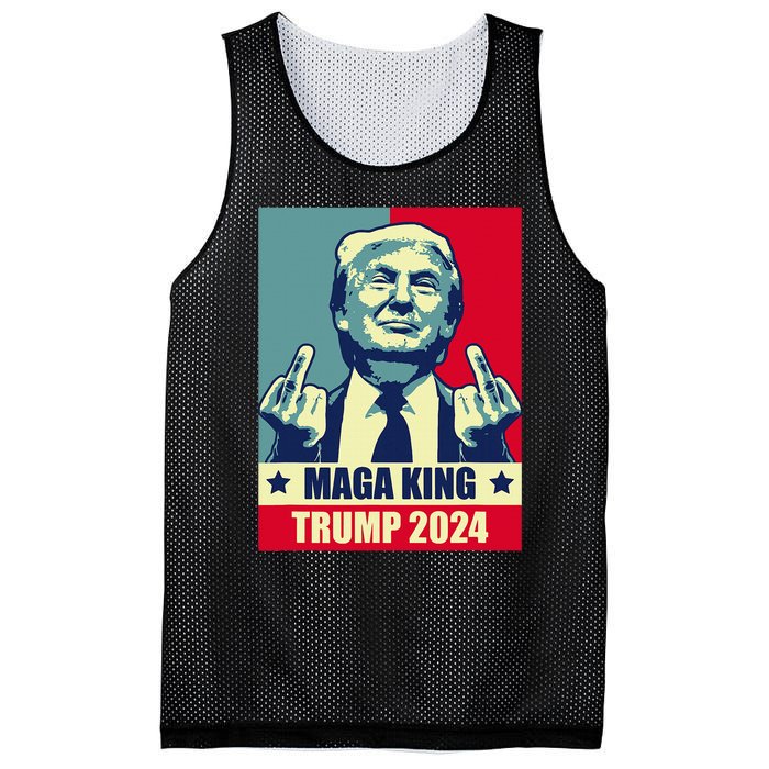 Maga King Trump 2024 Usa Trump Flipping Off American Flag Mesh Reversible Basketball Jersey Tank