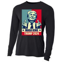 Maga King Trump 2024 Usa Trump Flipping Off American Flag Cooling Performance Long Sleeve Crew