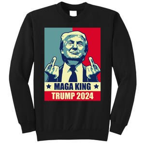 Maga King Trump 2024 Usa Trump Flipping Off American Flag Tall Sweatshirt