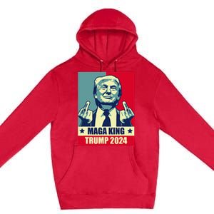 Maga King Trump 2024 Usa Trump Flipping Off American Flag Premium Pullover Hoodie