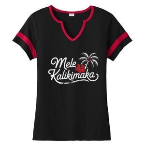 Mele Kalikimaka Tropical Christmas Ladies Halftime Notch Neck Tee