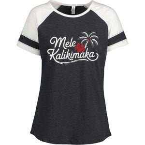 Mele Kalikimaka Tropical Christmas Enza Ladies Jersey Colorblock Tee