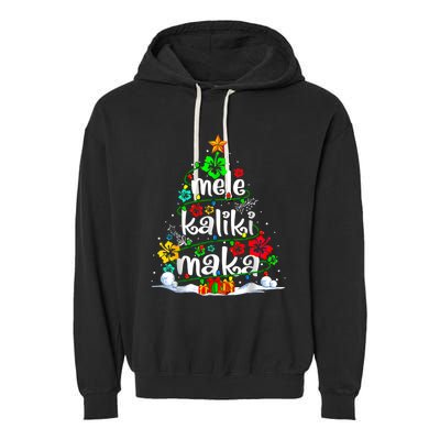 Mele Kalikimaka Tropical Christmas Hawaiian Santa Xmas Tree Garment-Dyed Fleece Hoodie