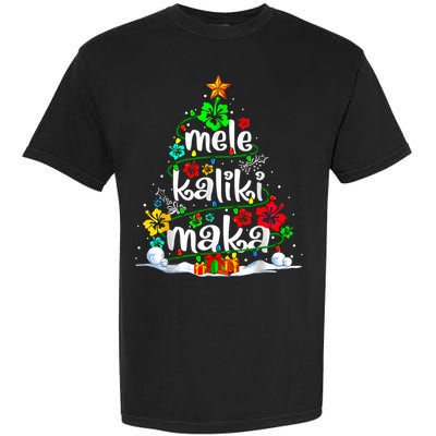 Mele Kalikimaka Tropical Christmas Hawaiian Santa Xmas Tree Garment-Dyed Heavyweight T-Shirt