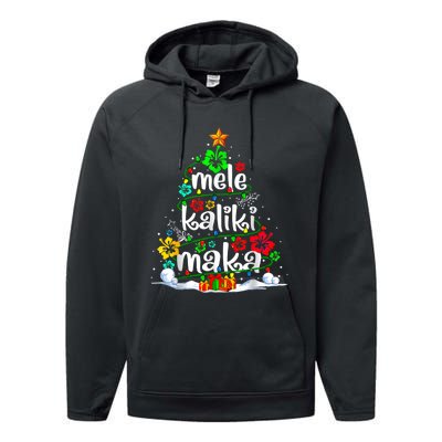 Mele Kalikimaka Tropical Christmas Hawaiian Santa Xmas Tree Performance Fleece Hoodie