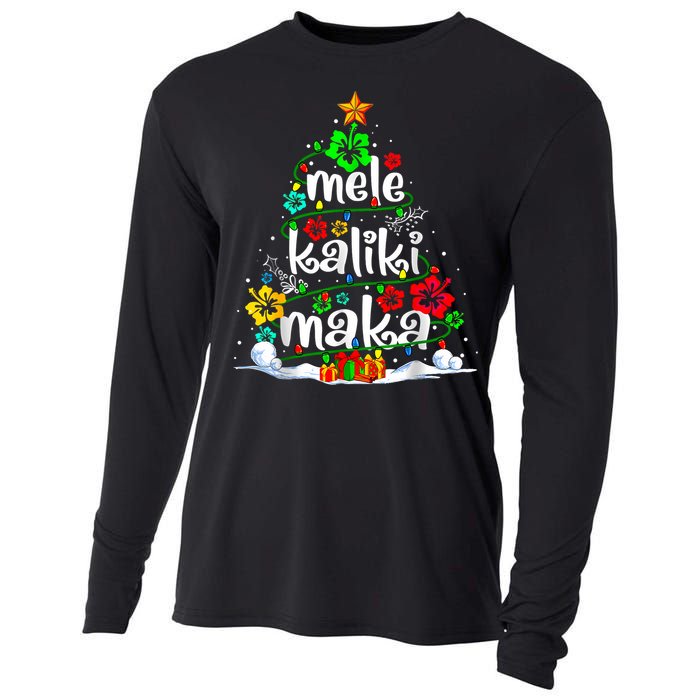 Mele Kalikimaka Tropical Christmas Hawaiian Santa Xmas Tree Cooling Performance Long Sleeve Crew