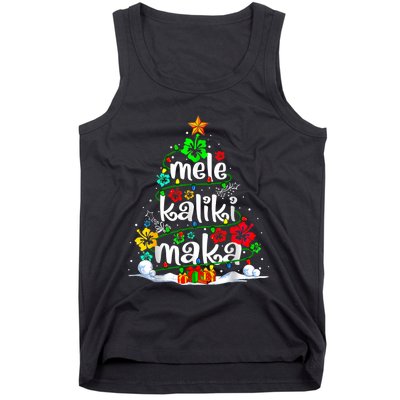 Mele Kalikimaka Tropical Christmas Hawaiian Santa Xmas Tree Tank Top