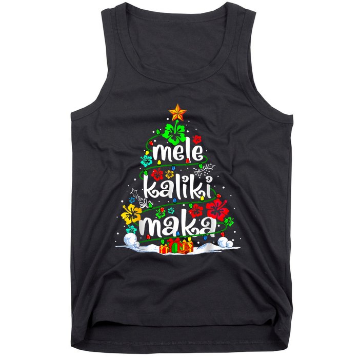 Mele Kalikimaka Tropical Christmas Hawaiian Santa Xmas Tree Tank Top