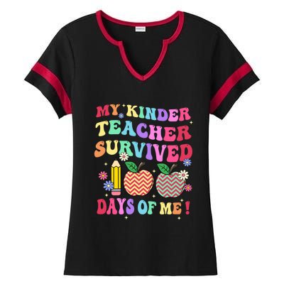 My Kindergarten Teacher Survived 100 Days Of Me Fun School Funny Gift Ladies Halftime Notch Neck Tee