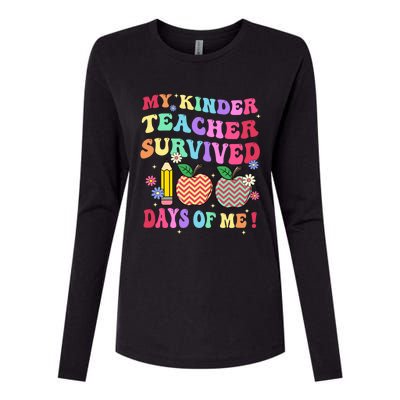 My Kindergarten Teacher Survived 100 Days Of Me Fun School Funny Gift Womens Cotton Relaxed Long Sleeve T-Shirt