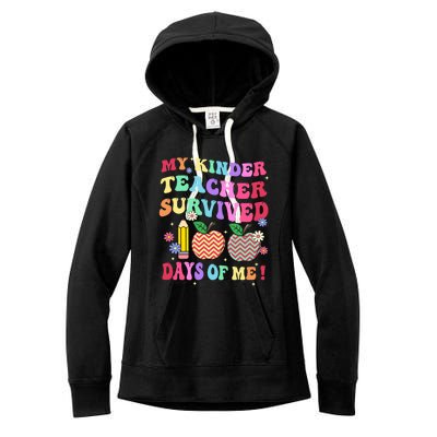 My Kindergarten Teacher Survived 100 Days Of Me Fun School Funny Gift Women's Fleece Hoodie