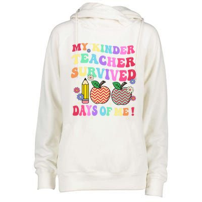 My Kindergarten Teacher Survived 100 Days Of Me Fun School Funny Gift Womens Funnel Neck Pullover Hood