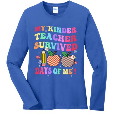 My Kindergarten Teacher Survived 100 Days Of Me Fun School Funny Gift Ladies Long Sleeve Shirt