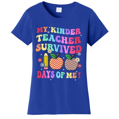 My Kindergarten Teacher Survived 100 Days Of Me Fun School Funny Gift Women's T-Shirt