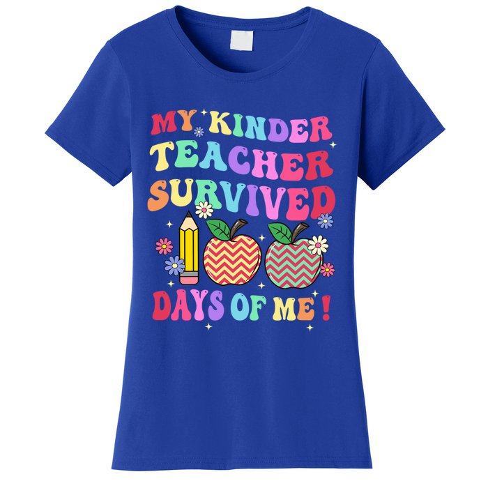 My Kindergarten Teacher Survived 100 Days Of Me Fun School Funny Gift Women's T-Shirt