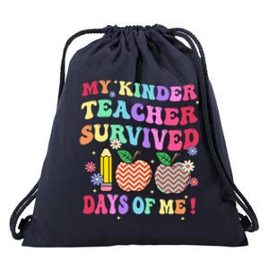 My Kindergarten Teacher Survived 100 Days Of Me Fun School Funny Gift Drawstring Bag