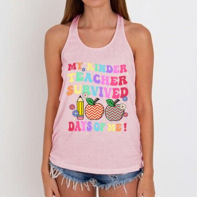 My Kindergarten Teacher Survived 100 Days Of Me Fun School Funny Gift Women's Knotted Racerback Tank