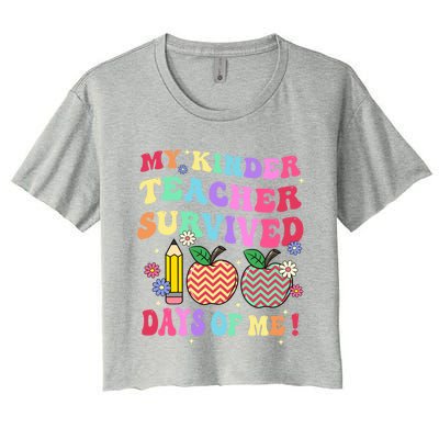 My Kindergarten Teacher Survived 100 Days Of Me Fun School Funny Gift Women's Crop Top Tee