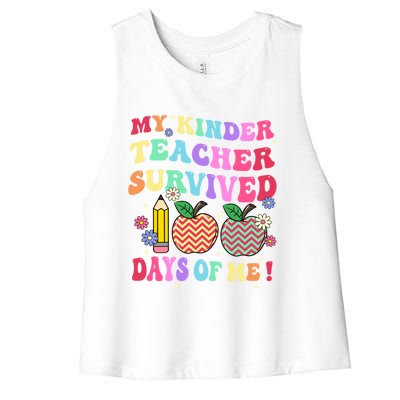 My Kindergarten Teacher Survived 100 Days Of Me Fun School Funny Gift Women's Racerback Cropped Tank