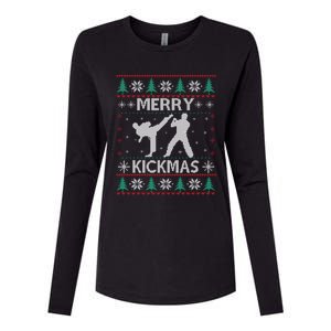 Merry Kickmas Taekwondo Christmas Ugly Sweater Xmas Funny Gift Womens Cotton Relaxed Long Sleeve T-Shirt