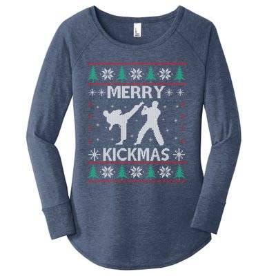 Merry Kickmas Taekwondo Christmas Ugly Sweater Xmas Funny Gift Women's Perfect Tri Tunic Long Sleeve Shirt