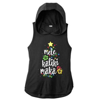 Mele Kalikimaka Tropical Christmas Hawaiian Santa Xmas Tree Ladies PosiCharge Tri-Blend Wicking Draft Hoodie Tank