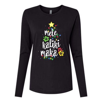 Mele Kalikimaka Tropical Christmas Hawaiian Santa Xmas Tree Womens Cotton Relaxed Long Sleeve T-Shirt