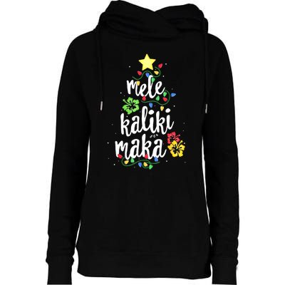 Mele Kalikimaka Tropical Christmas Hawaiian Santa Xmas Tree Womens Funnel Neck Pullover Hood