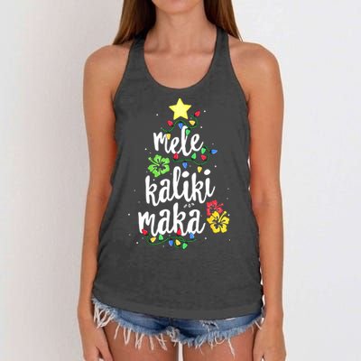 Mele Kalikimaka Tropical Christmas Hawaiian Santa Xmas Tree Women's Knotted Racerback Tank