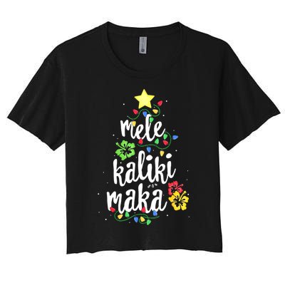 Mele Kalikimaka Tropical Christmas Hawaiian Santa Xmas Tree Women's Crop Top Tee